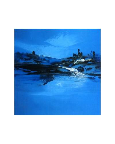 ציור שמן מופשט לילה כחול בהרים